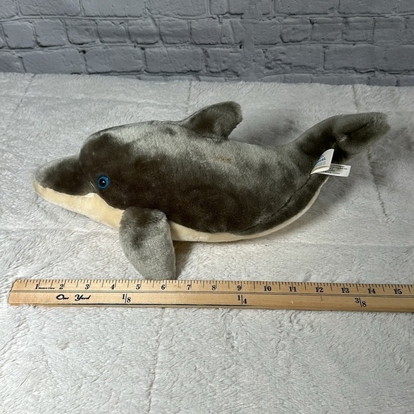Seaworld Park Gray White Bottlenose Dolphin Plush 14 In Blue Eyes Stuffed Animal - Picture 3 of 13